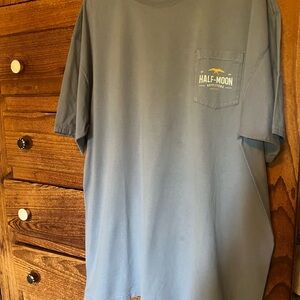 Half Moon Outfitters T Shirt for men, gray, 2XL, front pocket, design on back.